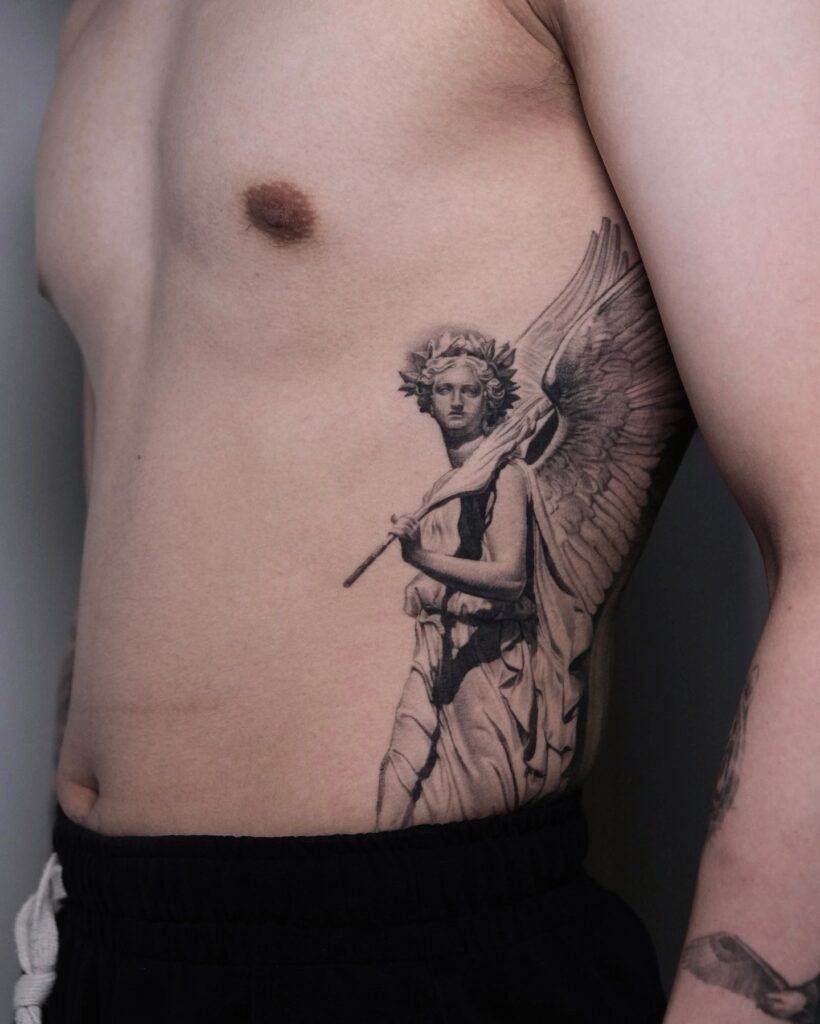 Guardian Angel with Laurel Crown Tattoo angel tattoo ideas tattoo