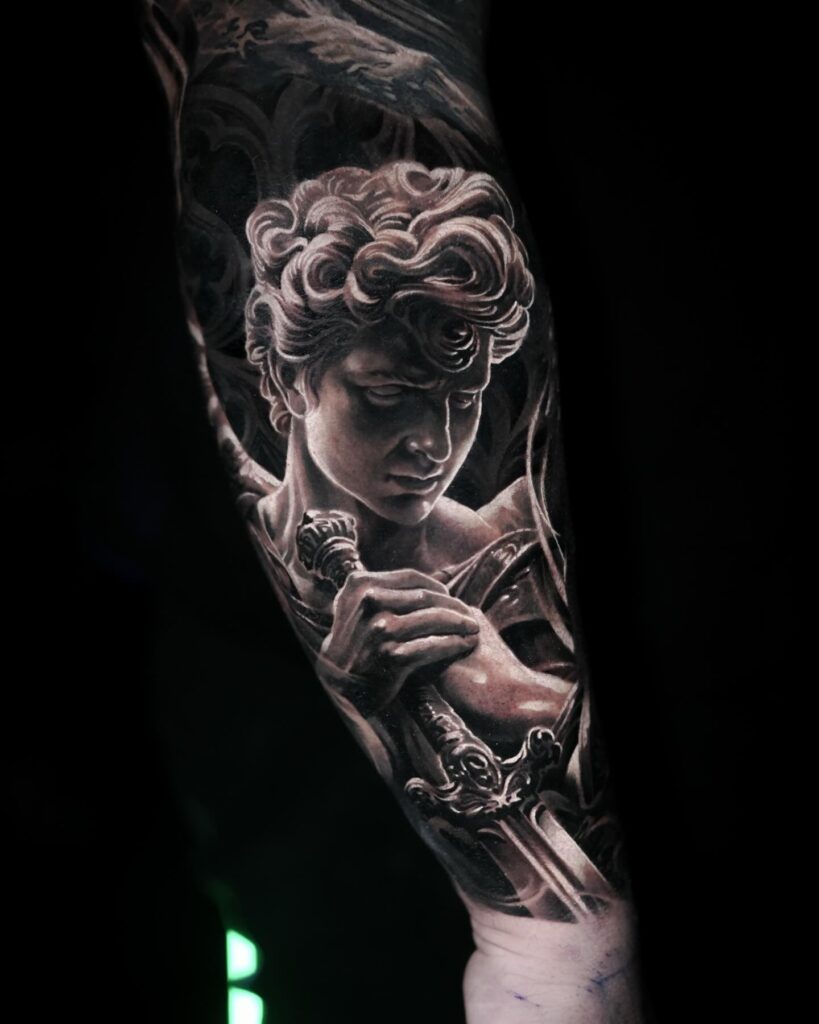 Guardian Angel with Sword Tattoo angel tattoo ideas tattoo