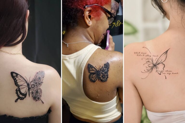 Aesthetic half butterfly half flower tattoos and delicate ink ideas collage