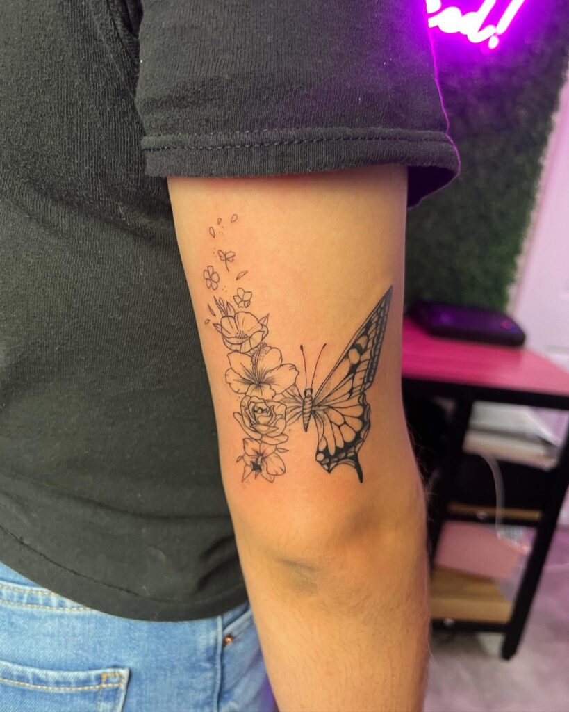 Half Butterfly with Birth Flowers Tattoo half butterfly half flower tattoos tattoo