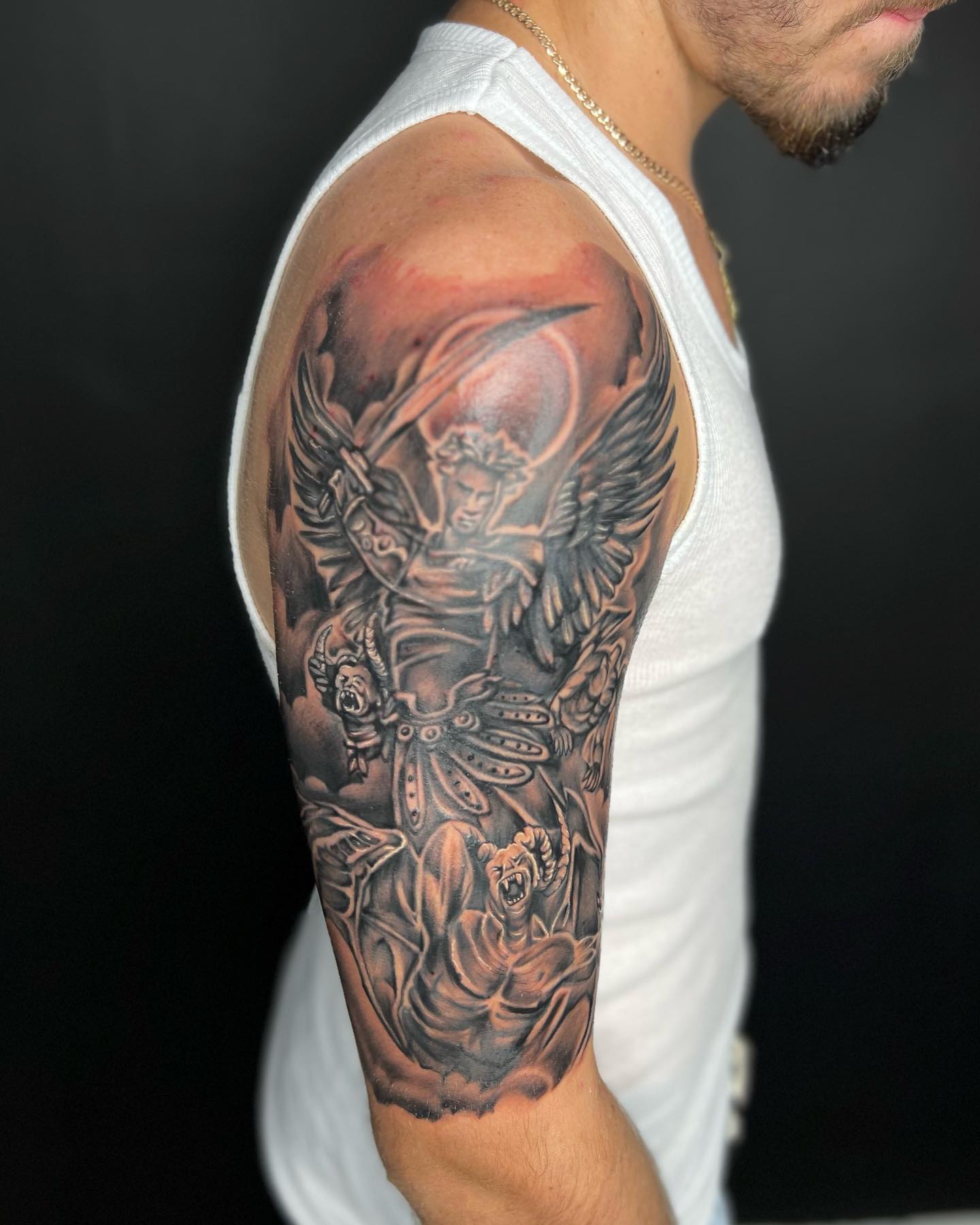 Archangel Michael Half Sleeve Tattoo