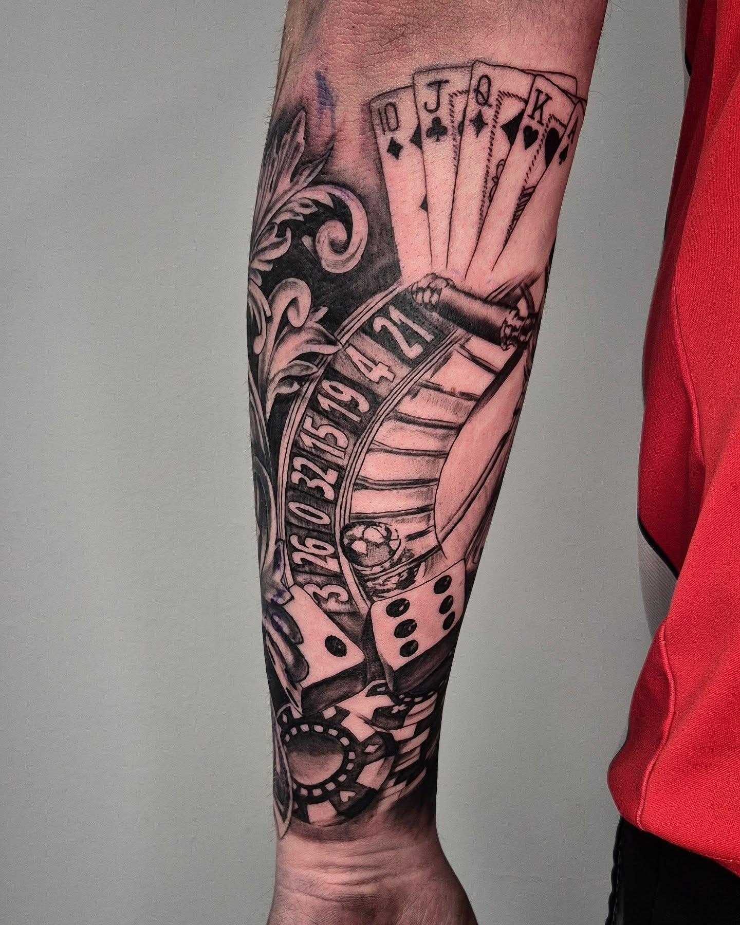 Casino Roulette Half Sleeve Tattoo