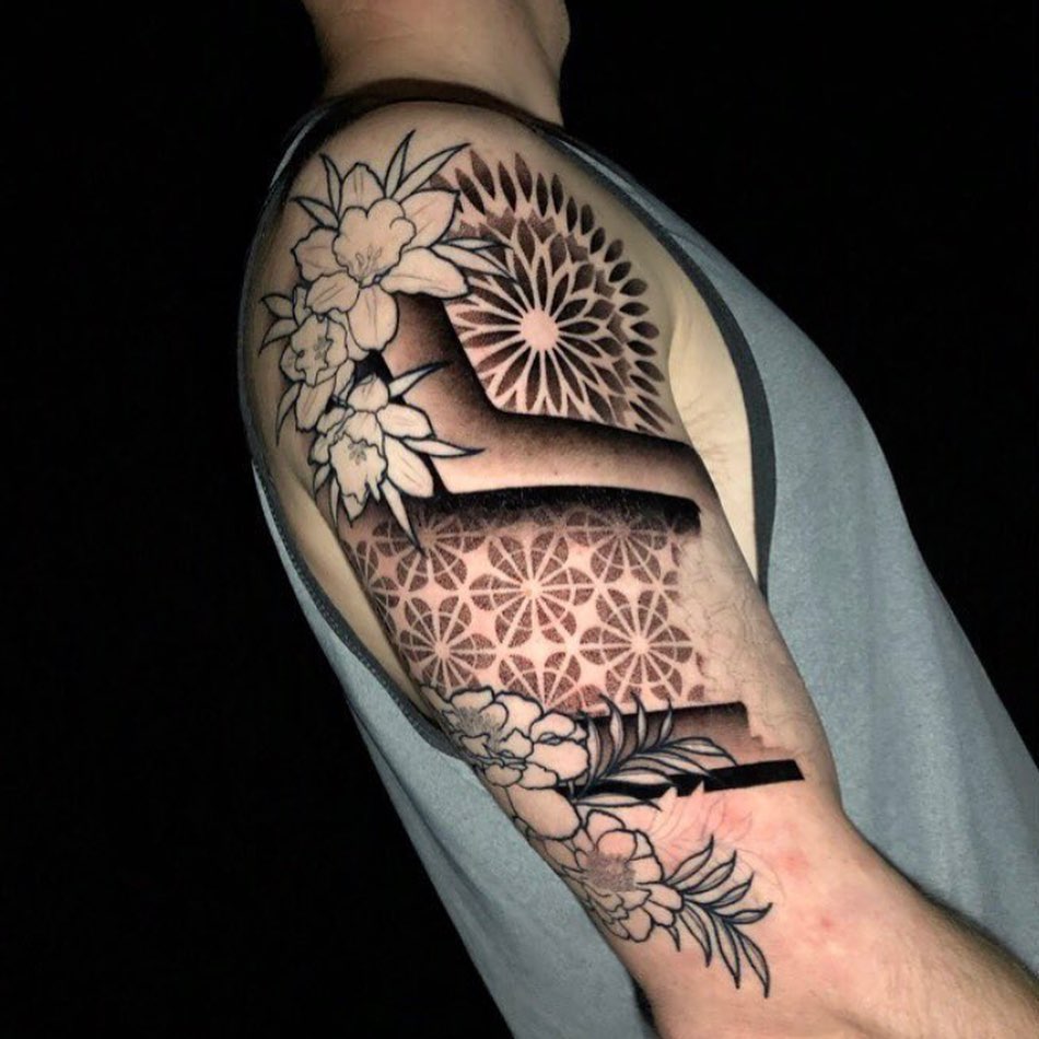 Floral Geometric Half Sleeve Tattoo