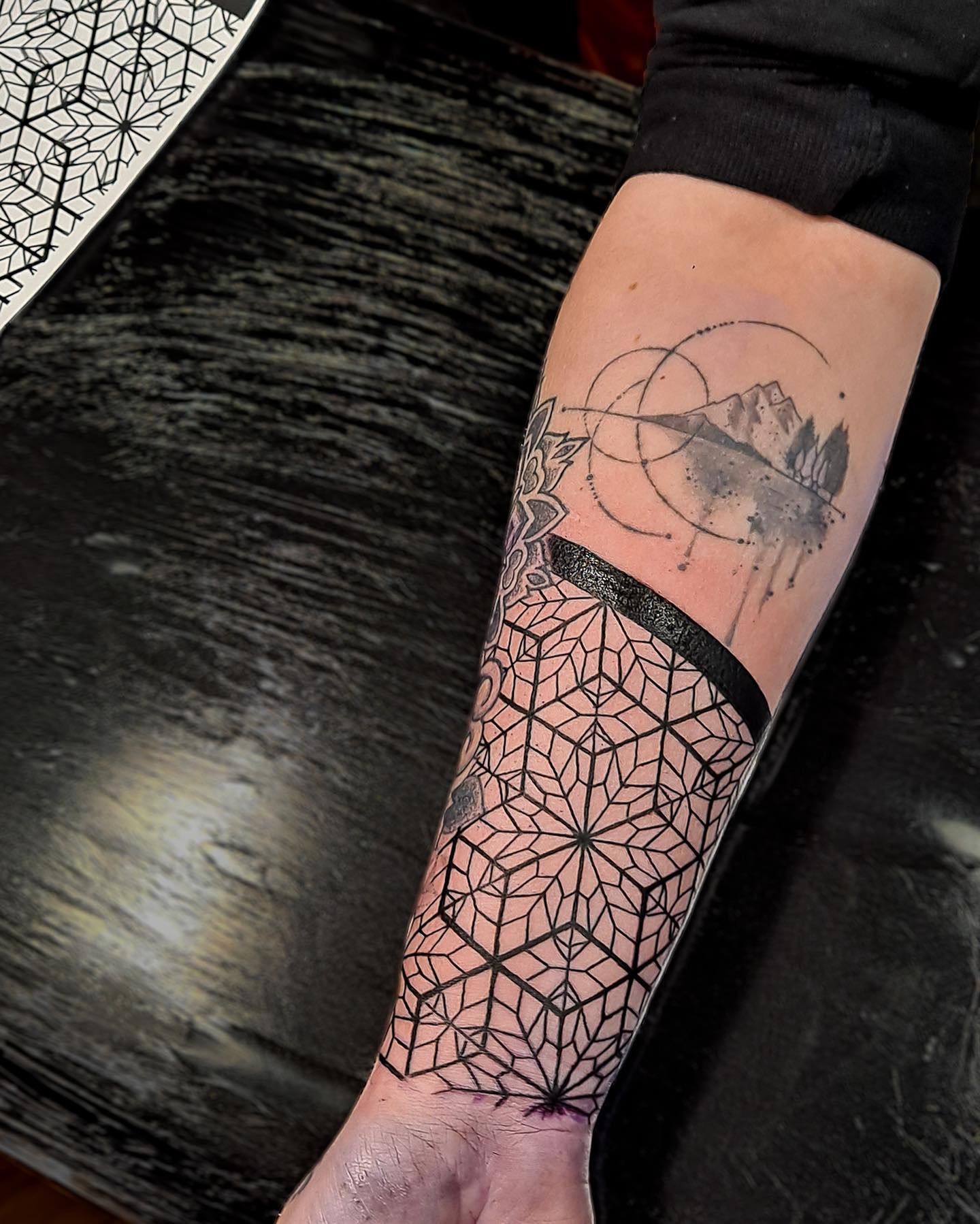 Geometric Mountain Half Sleeve Tattoo