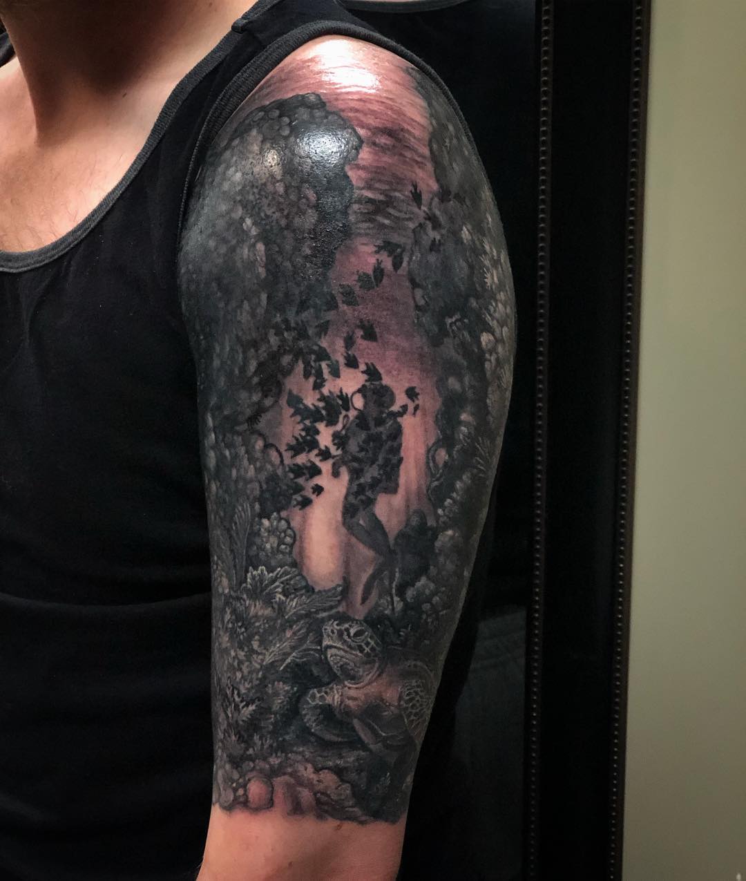 Mermaid And Sea Turtle Half Sleeve Tattoo