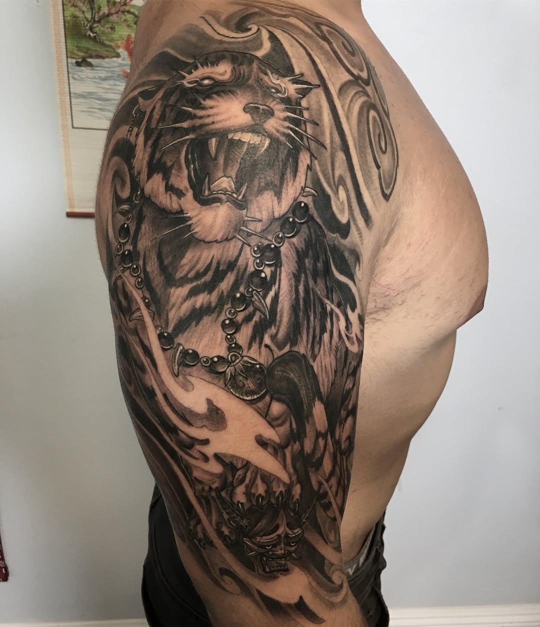 Roaring Tiger Samurai Half Sleeve Tattoo