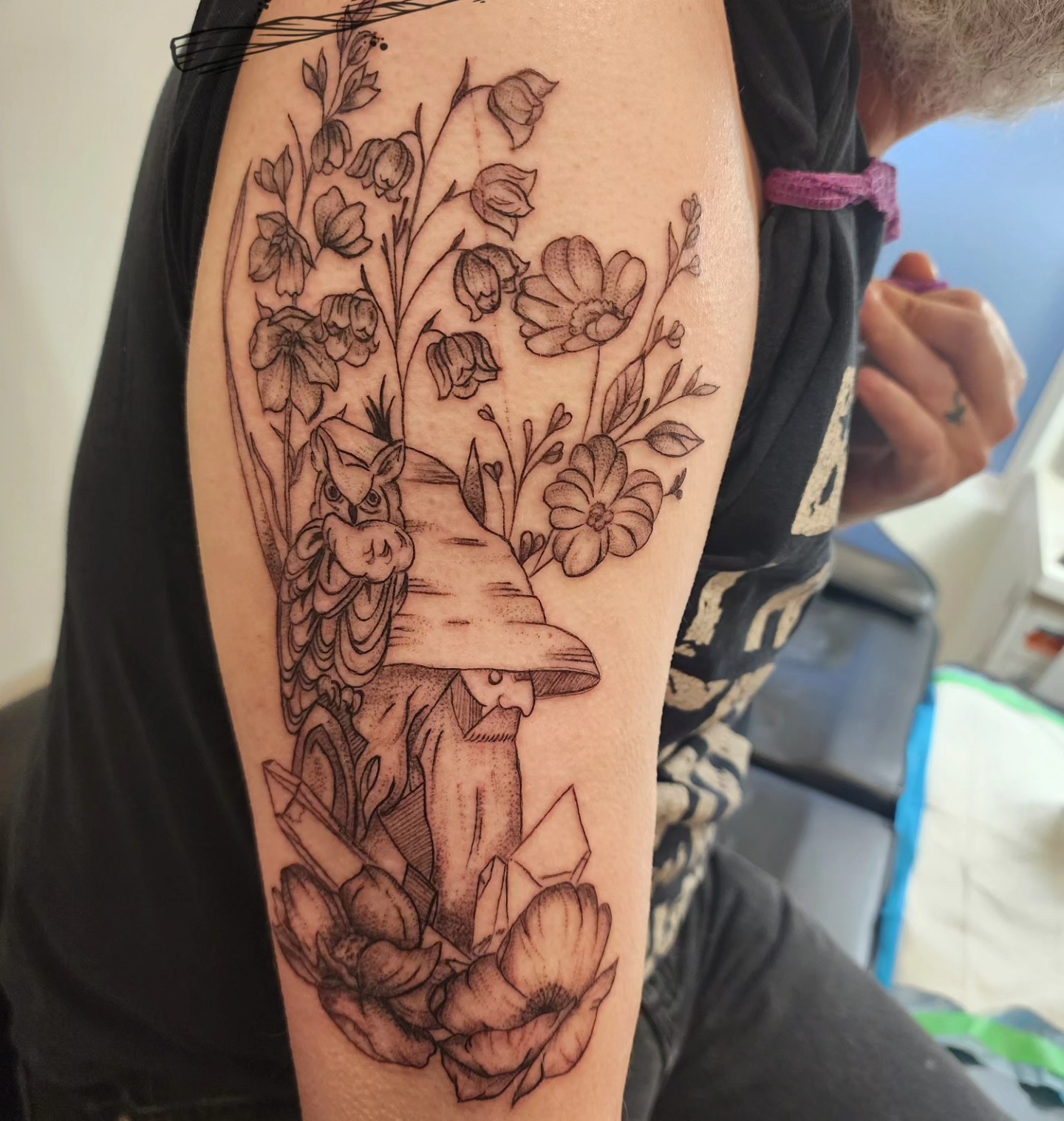 Wizard And Owl Half Sleeve Tattoo