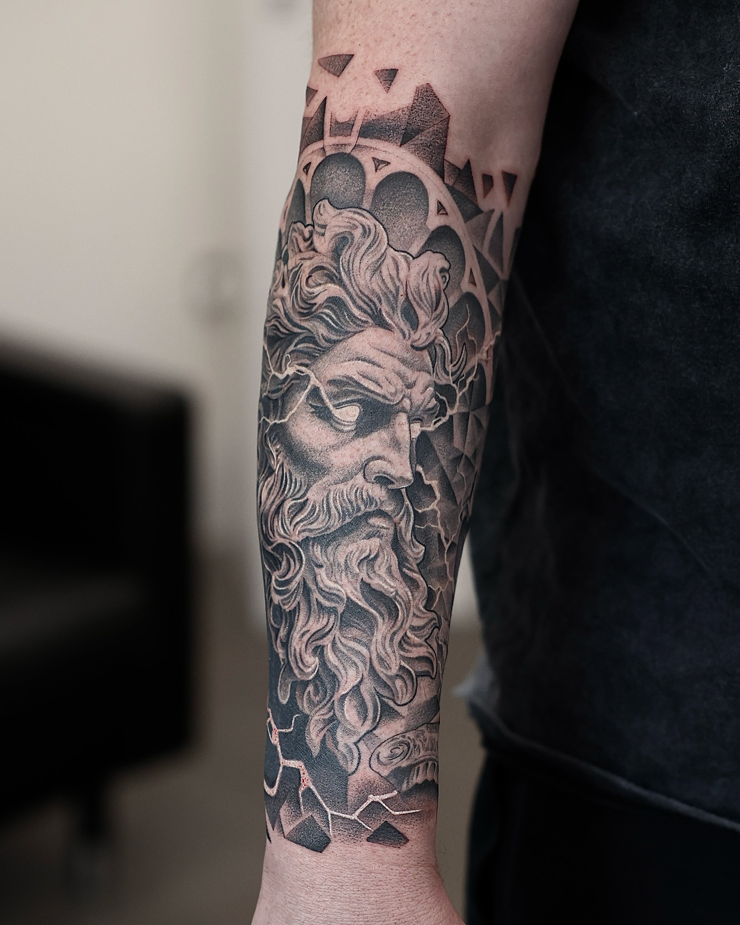 Zeus Portrait Half Sleeve Tattoo