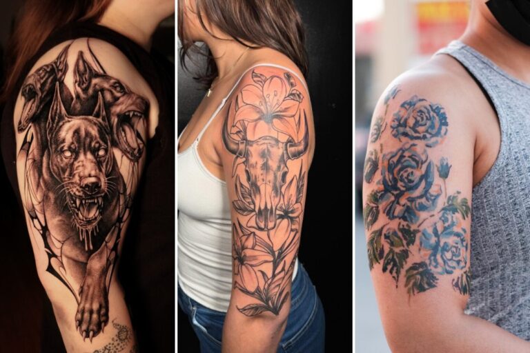 Aesthetic half sleeve tattoos for women and delicate ink ideas collage