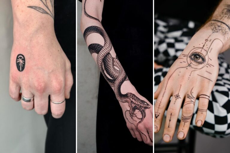 Aesthetic hand tattoo ideas for guys and delicate ink ideas collage