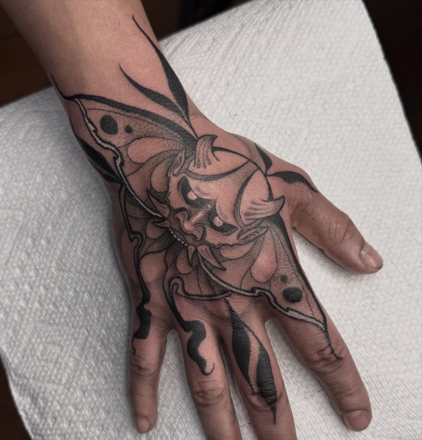 Oni Mask Hand Tattoo