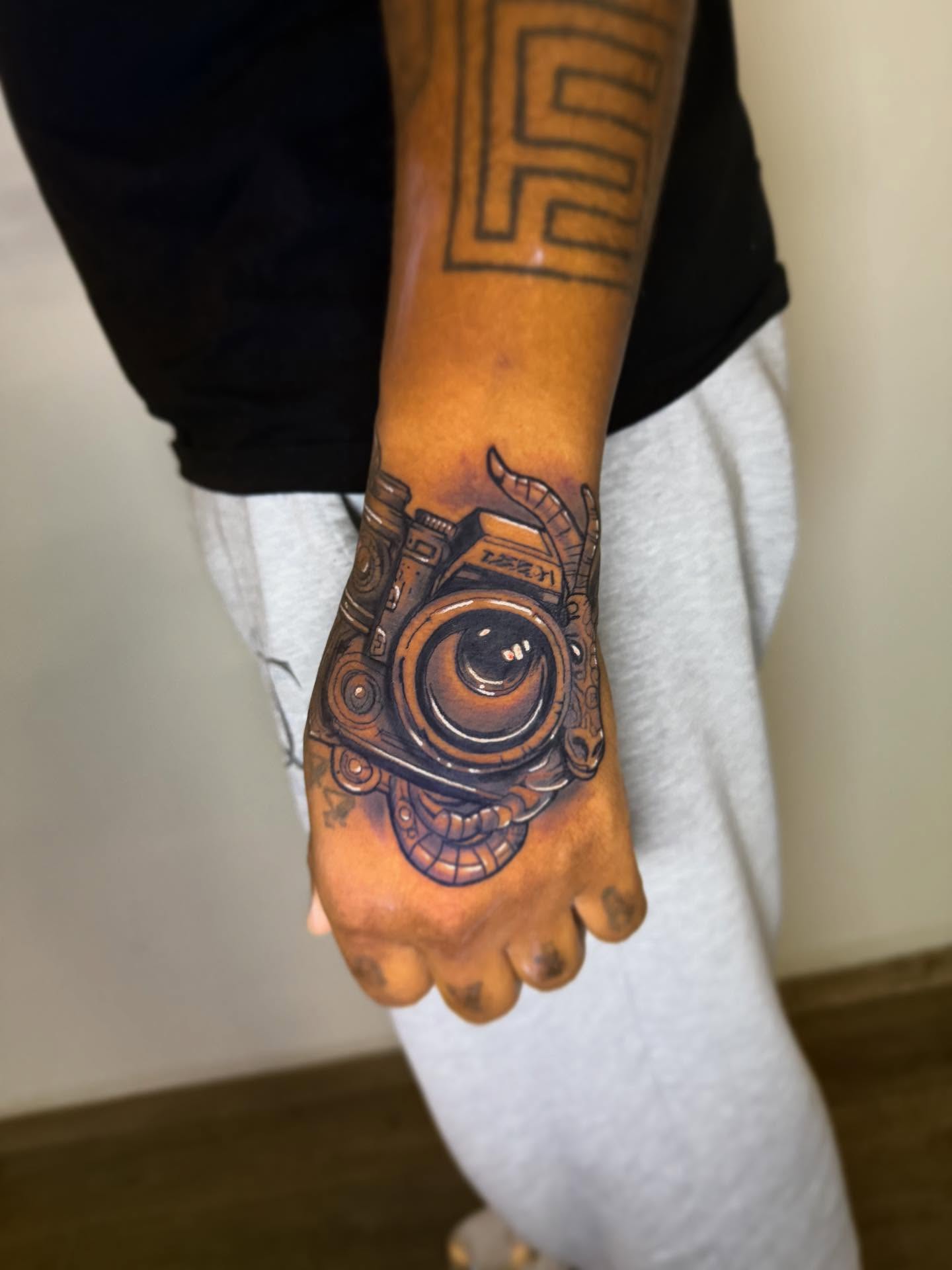 Vintage Camera Hand Tattoo