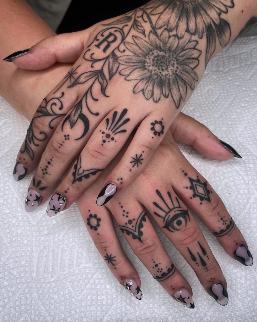 Floral Hand Tattoo With Bella Ciao Script
