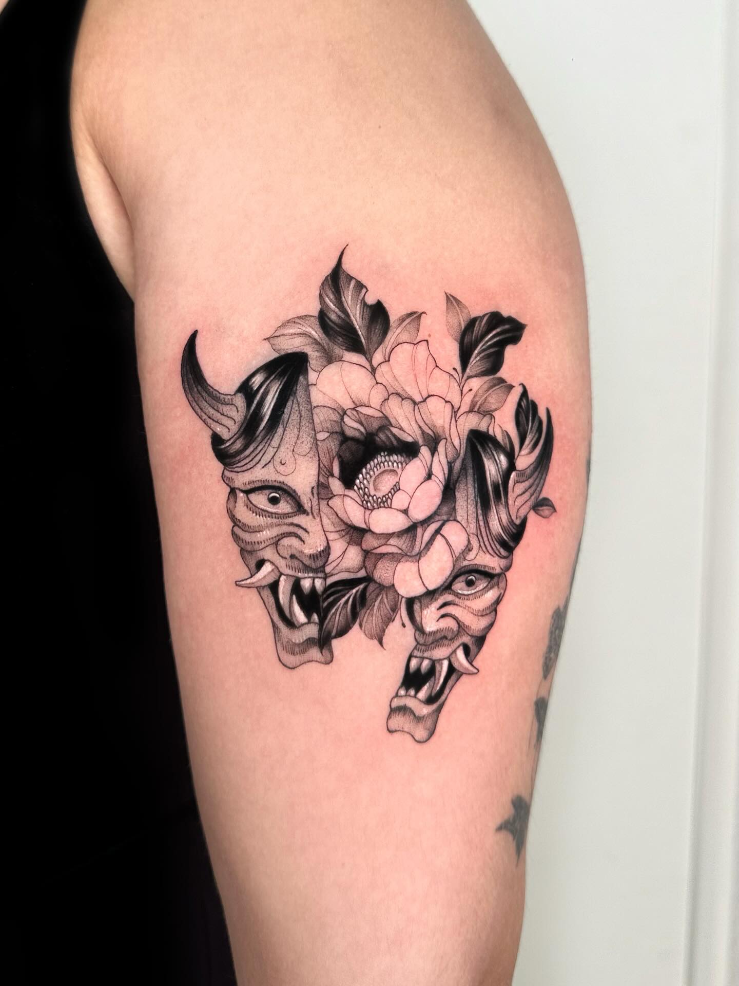 Hannya Mask and Peony Flower Tattoo japanese flower tattoos tattoo
