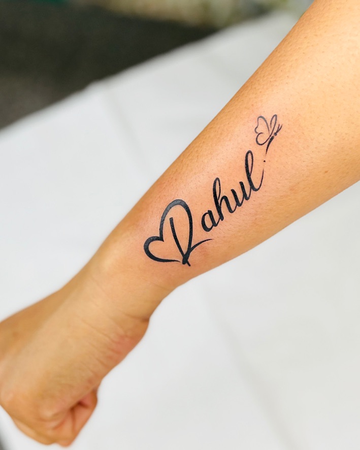 Heart & Butterfly Name Tattoo