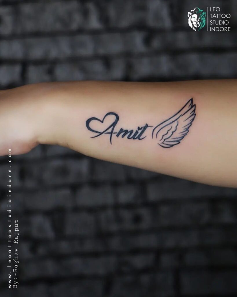 Heart & Wing Name Tattoo