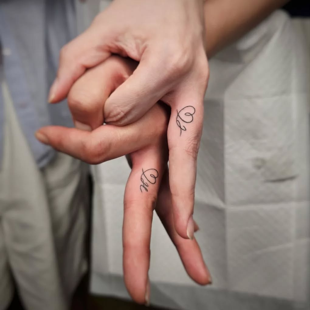 Heart and Initials Finger Tattoos small couple tattoos tattoo