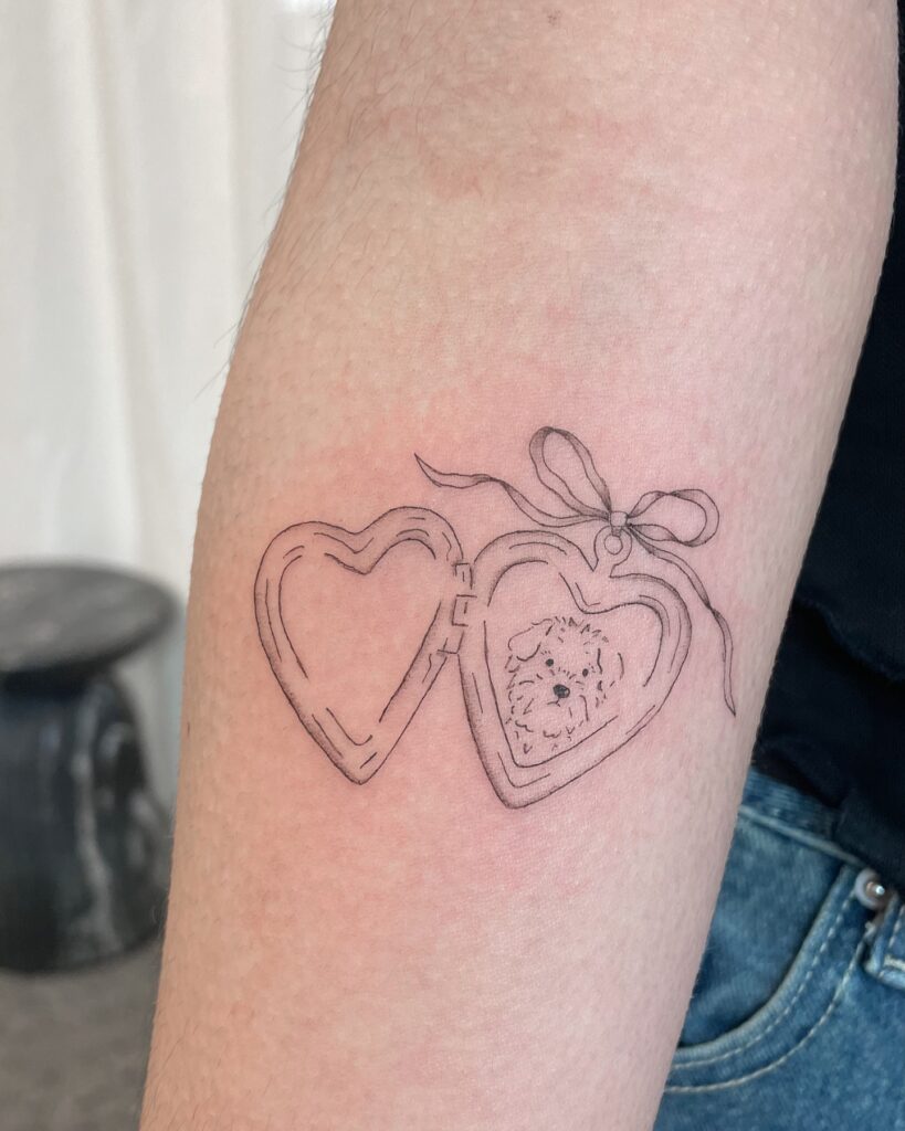 Heart Locket with Pet Portrait Tattoo