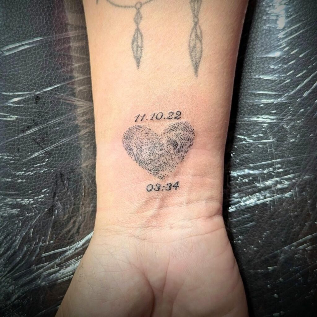 Fingerprint Heart with Line Art Rose fingerprint tattoos tattoo
