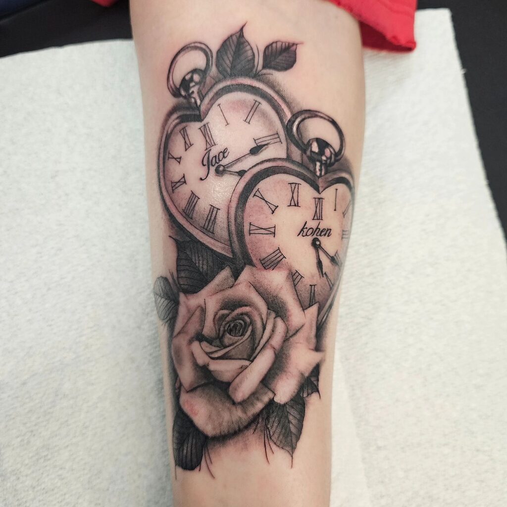 Family Pocket Watch Tattoo with Diamond Accent pocket watch tattoos tattoo