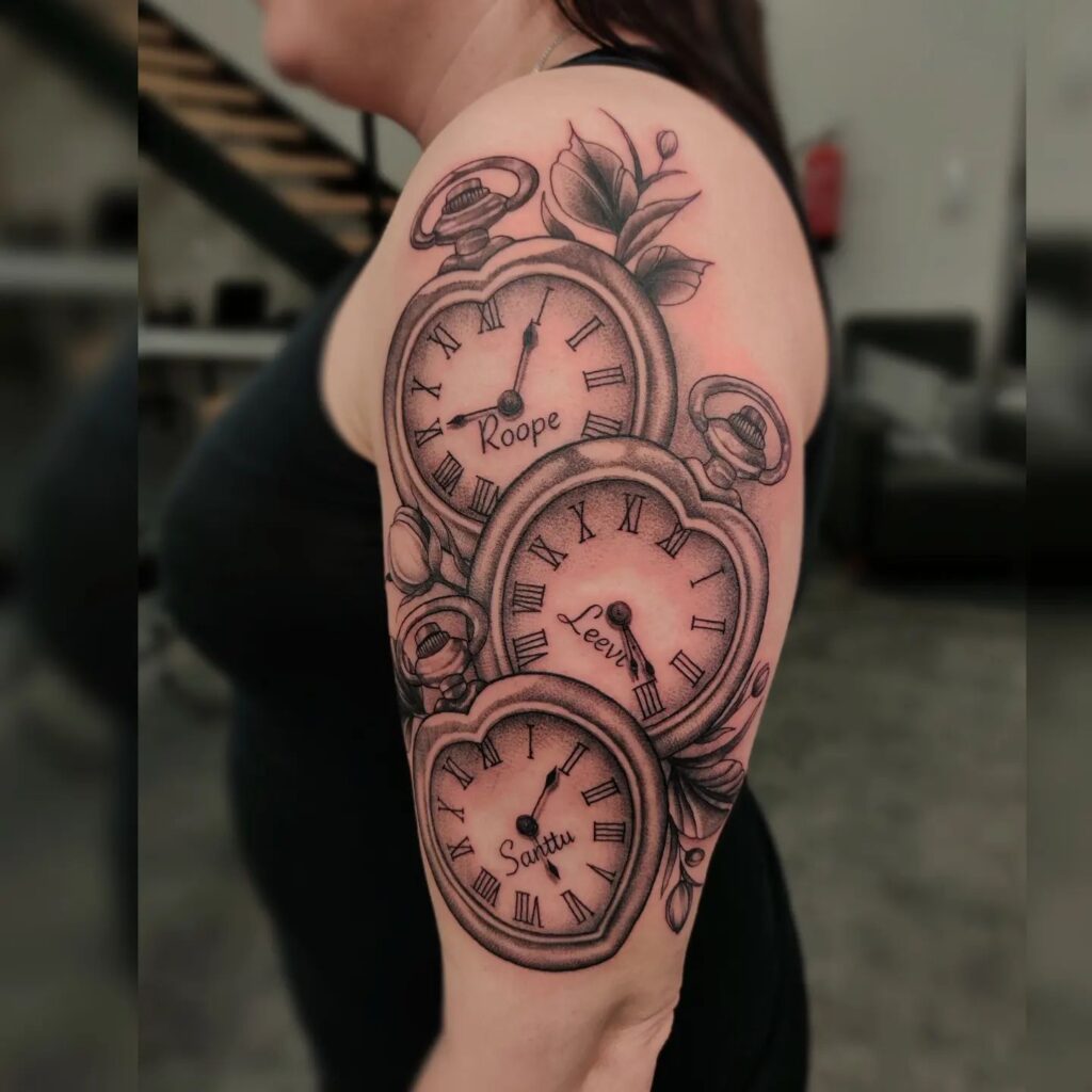 Pocket Watch and Banner Forearm Tattoo with Inspirational Message pocket watch tattoos tattoo