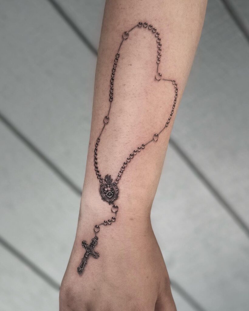 Rosary Wrap With Drop Cross Tattoo