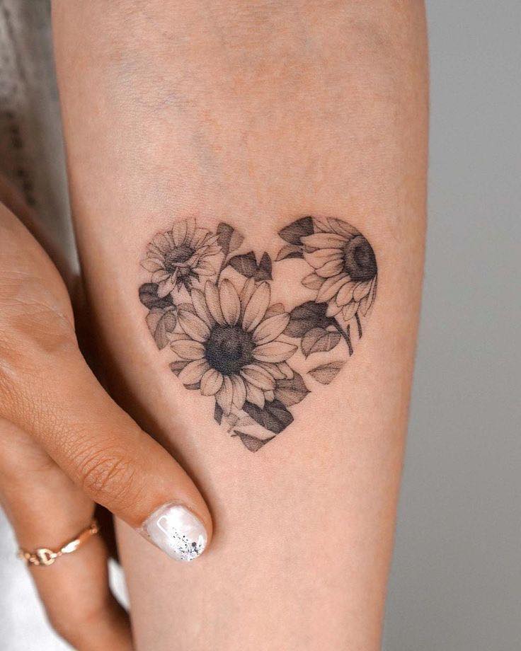 Heart-Shaped Sunflowers Tattoo sunflower tattoos tattoo