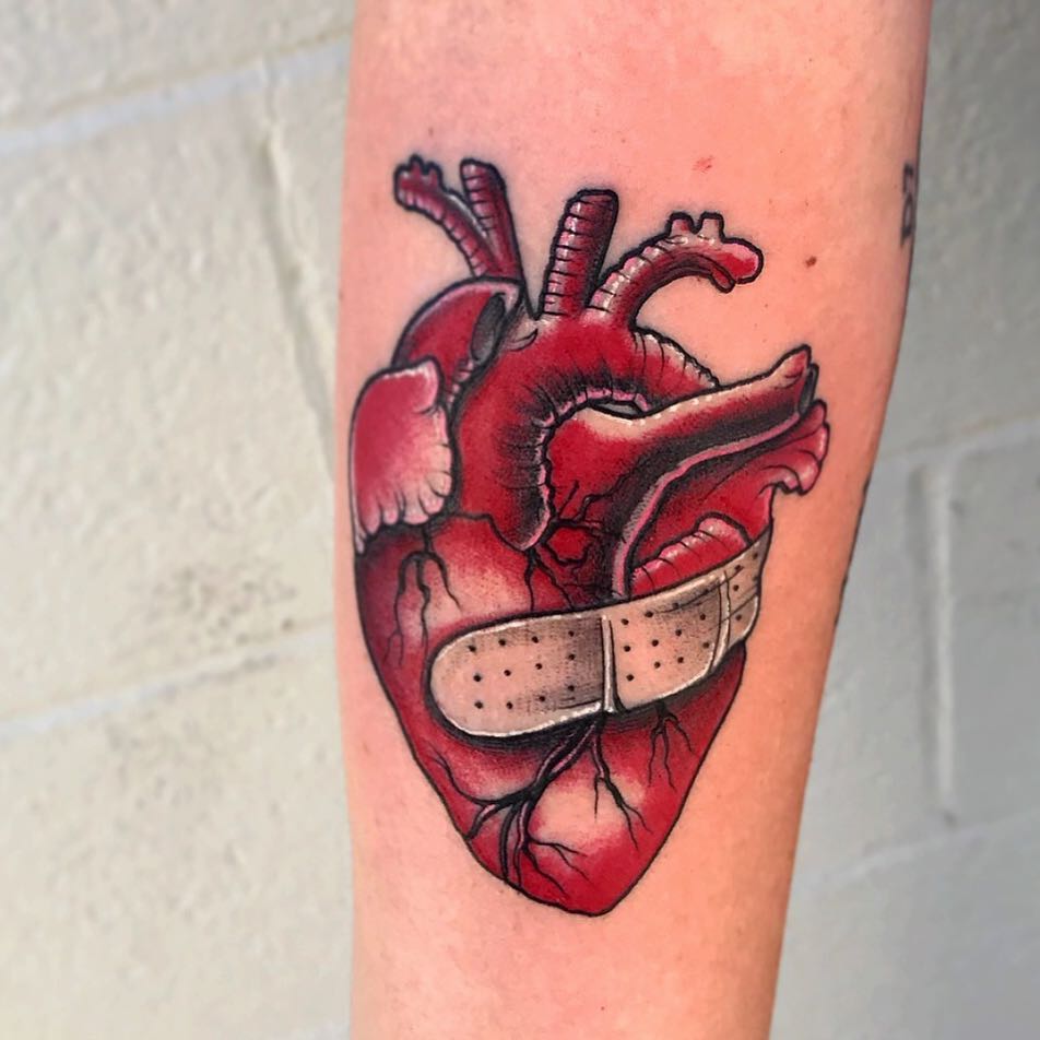 Anatomical Heart With Bandage Tattoo