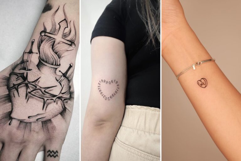 Aesthetic heart tattoos ideas and delicate ink ideas collage