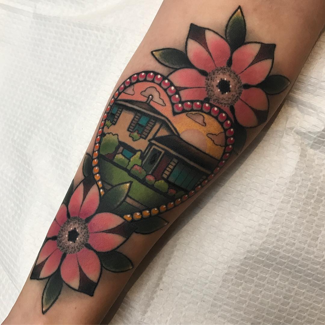 Heart Shaped Family Home Tattoo