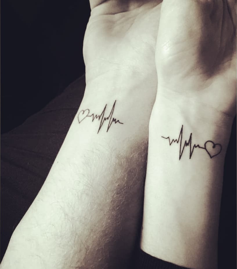 Heartbeat and Heart Couple Tattoos small couple tattoos tattoo