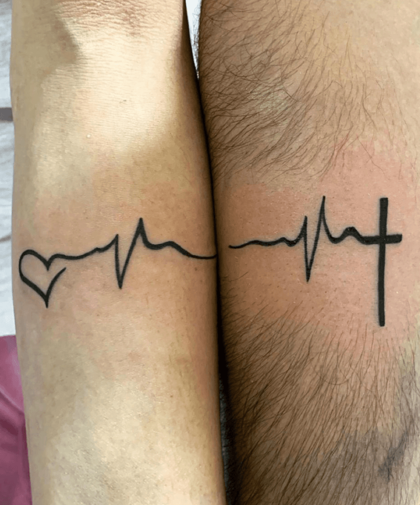 Heartbeat Line with Heart & Cross