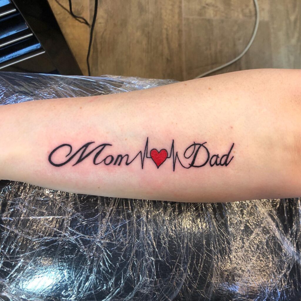 Heartbeat Mom Dad Tattoo with Red Heart mom dad tattoos tattoo