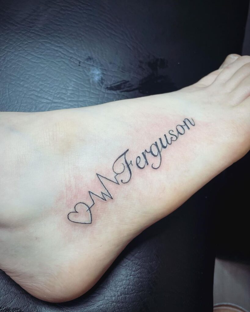 Heartbeat Name Tattoo on Foot