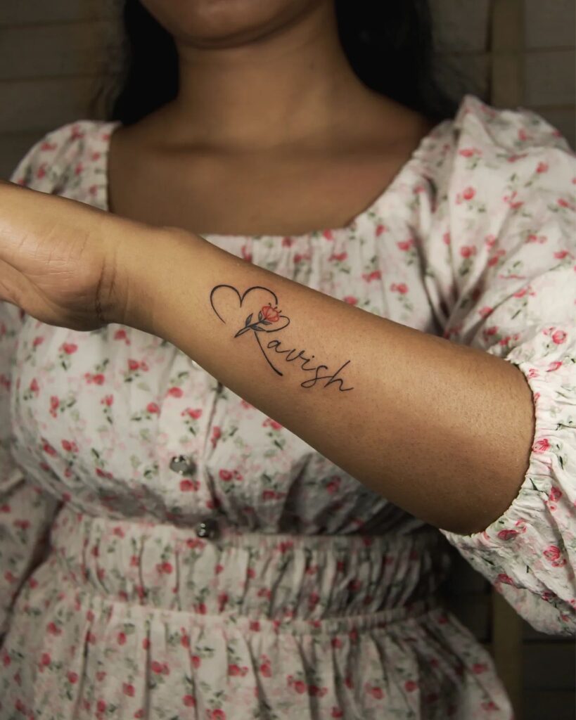 Heartfelt Blossom Name Tattoo