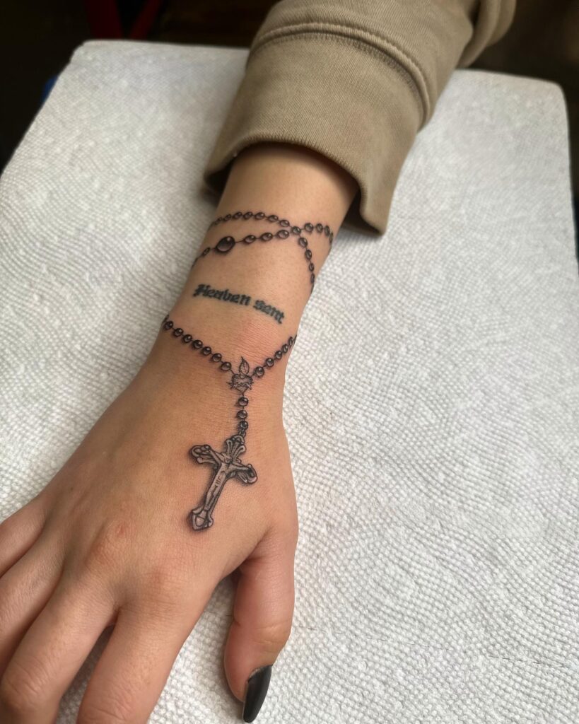 Minimalist Rosary With Virgin Mary Tattoo