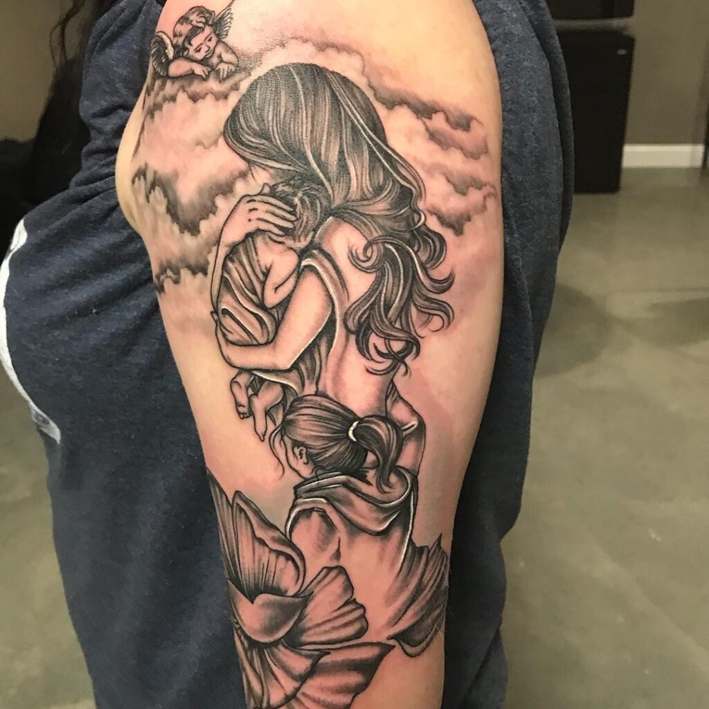 Heavenly Mother and Children Tattoo mom with kids tattoos tattoo