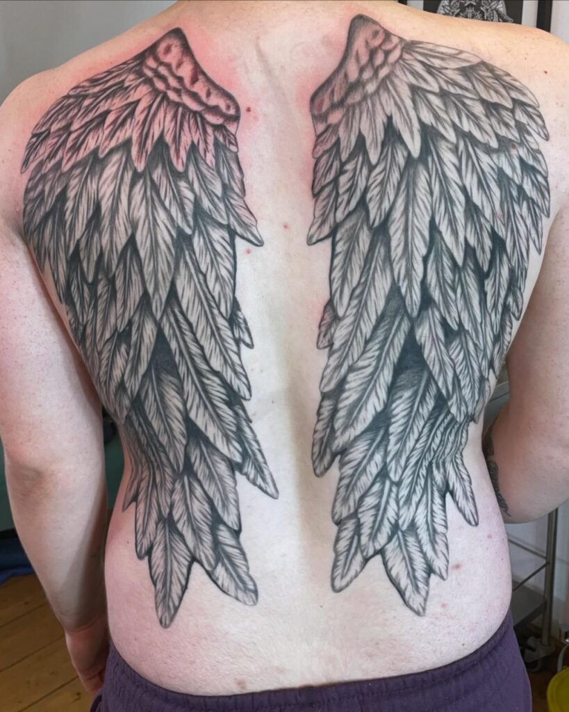 Heavy Feathered Full-Back Angel Wings Tattoo angel wings tattoo ideas on back tattoo