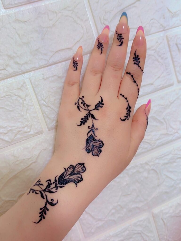 Fine Line Henna Lotus on Nape of Neck henna tattoo