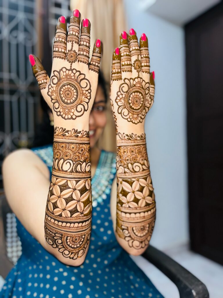 Full Arm Mandala and Geometric Forearm Lace henna tattoo