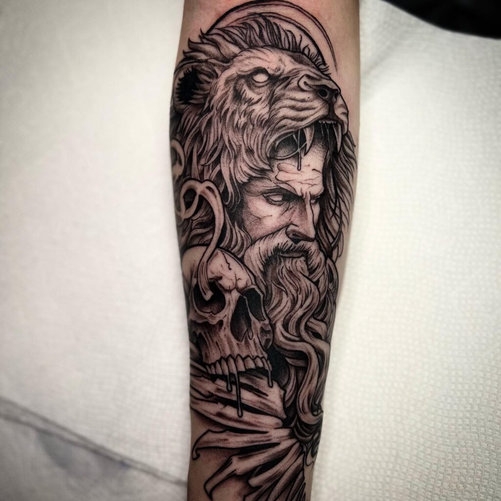 Medusa Tattoo With Cracked Stone Detail