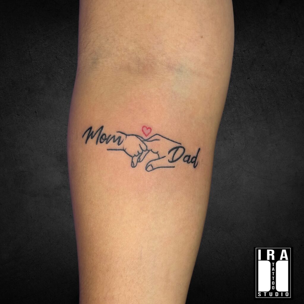 Holding Hands Mom Dad Tattoo with Red Heart mom dad tattoos tattoo