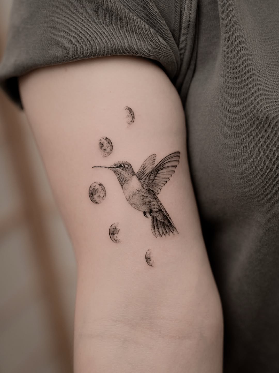 Hummingbird and Moon Phases Tattoo bird tattoos ideas for women tattoo