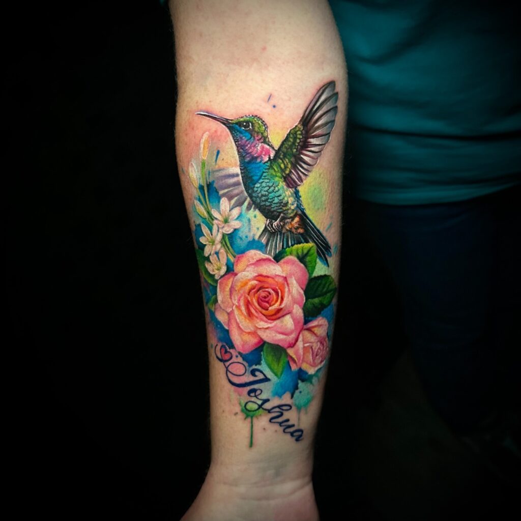 Hummingbird and Roses Memorial Tattoo hummingbird tattoos tattoo