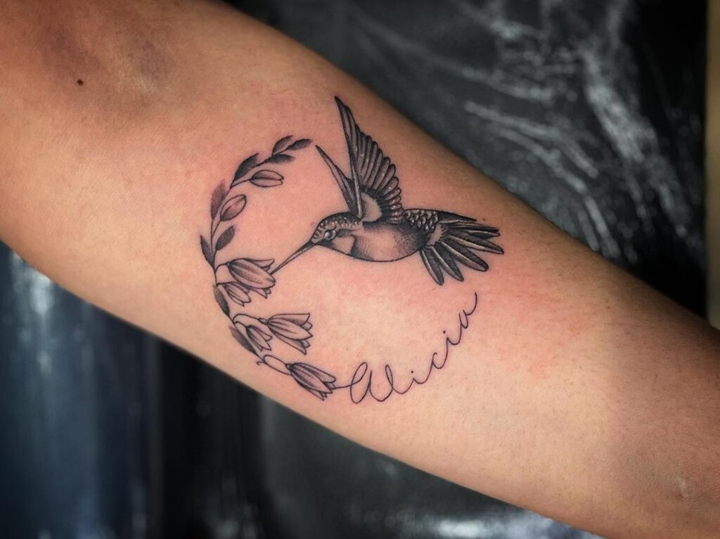 Hummingbird Name Tattoo