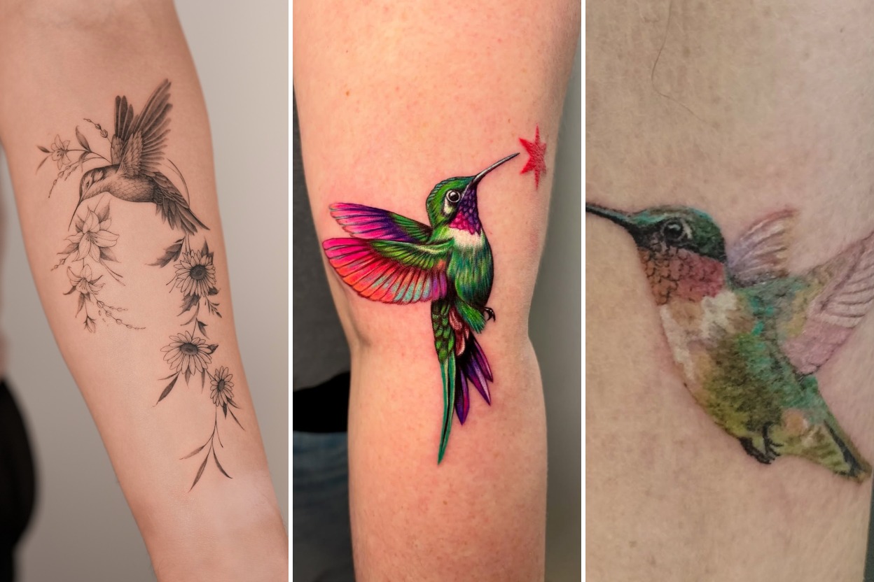 Aesthetic hummingbird tattoos ideas and delicate ink ideas collage