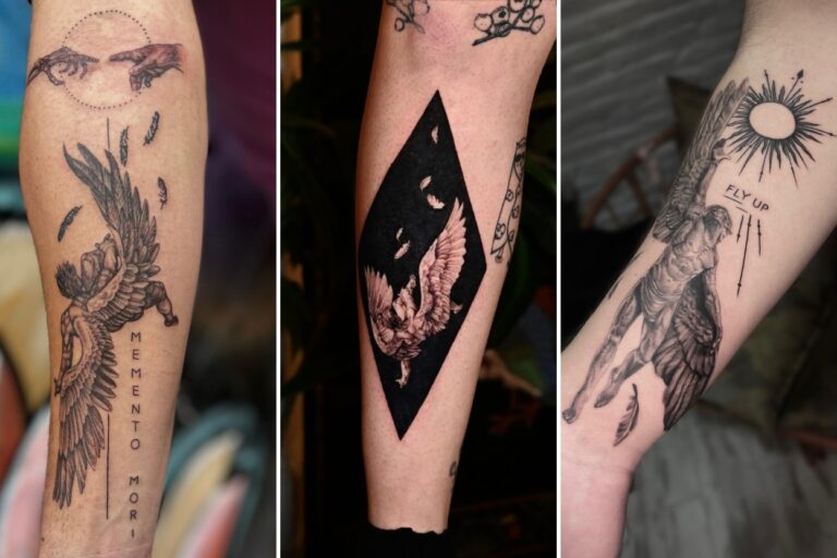 Aesthetic icarus tattoos and delicate ink ideas collage