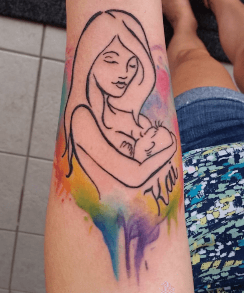 Illustrative Mother Cradling Newborn Silhouette kids name tattoo