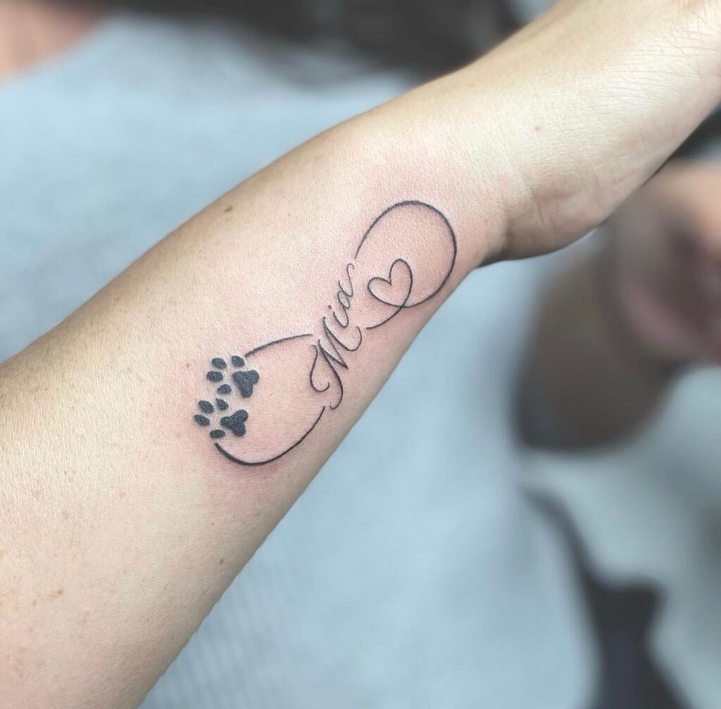 Infinity Paw Print with Name and Heart Tattoo dog memorial tattoos tattoo