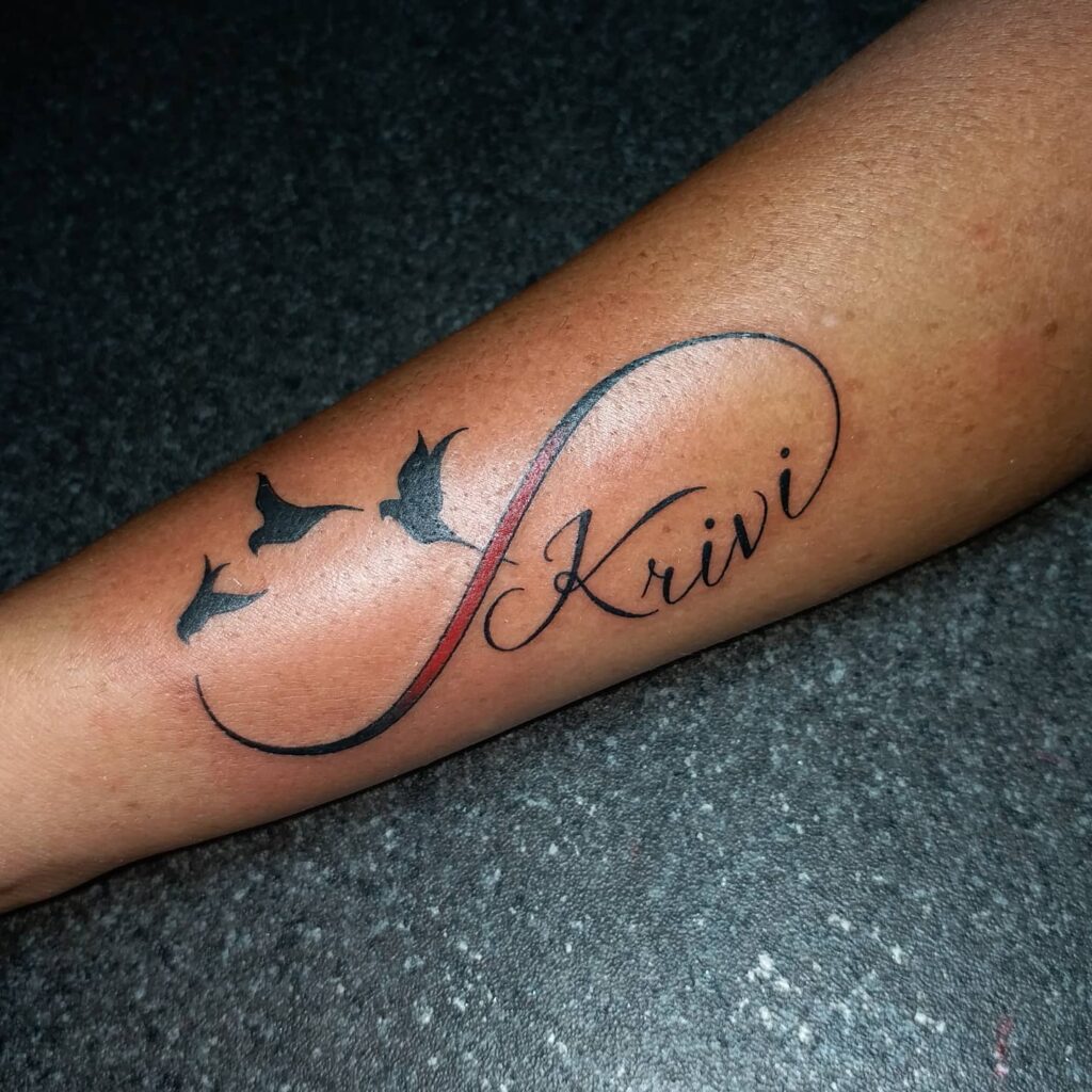 Infinity with Birds and Name Tattoo